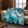 Blue Sea Waves Scenery Flannel Blanket Soft Warm Throw Blanket for Bedroom Living Room Bed Travel Camping Picnic Gift Kids