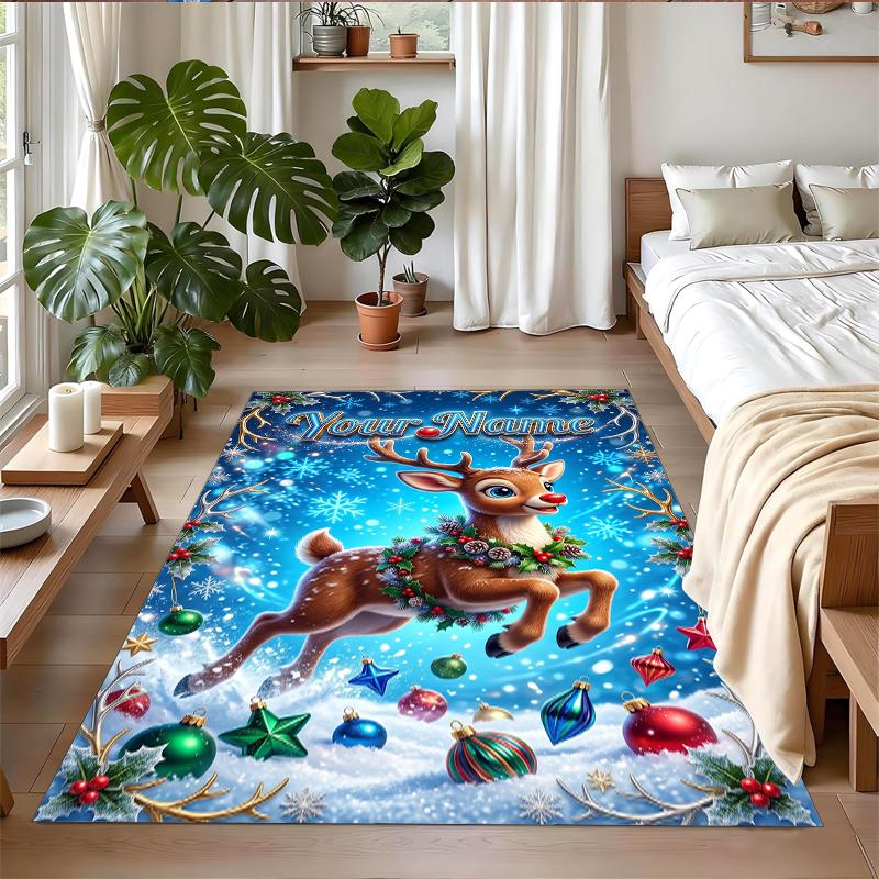 Christmas Custom Name Printed Square Area Rug Soft Non Slip Floor Carpet For Bedroom Holiday Gift
