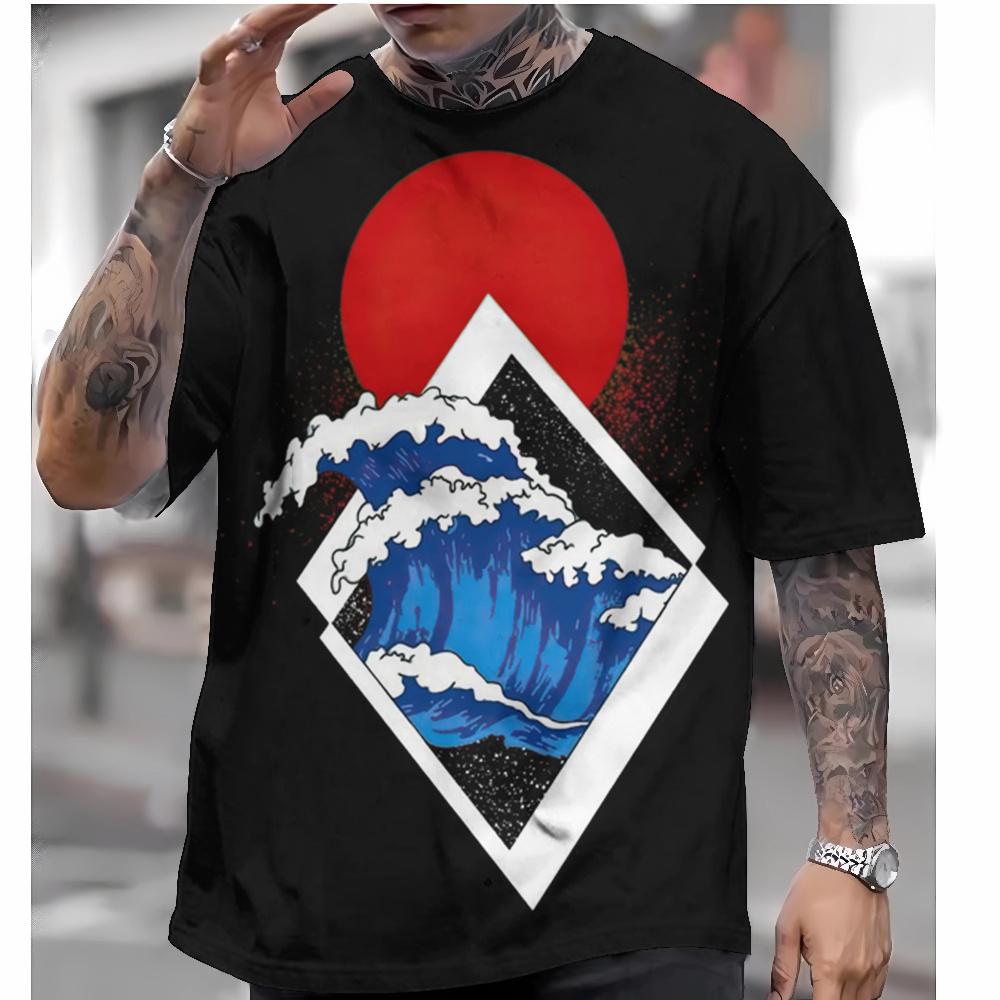 Men's T-shirt short-sleeved tops Japanese style Ukiyo-e clothing