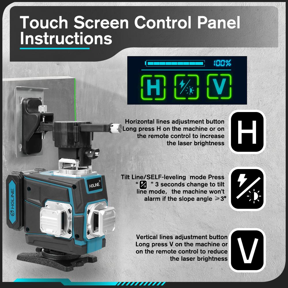 HGLINE 16 4D Lines Laser Level With APP Remote Control Selfleveling 360 Horizontal & Vertical Laser Level Construction Tool