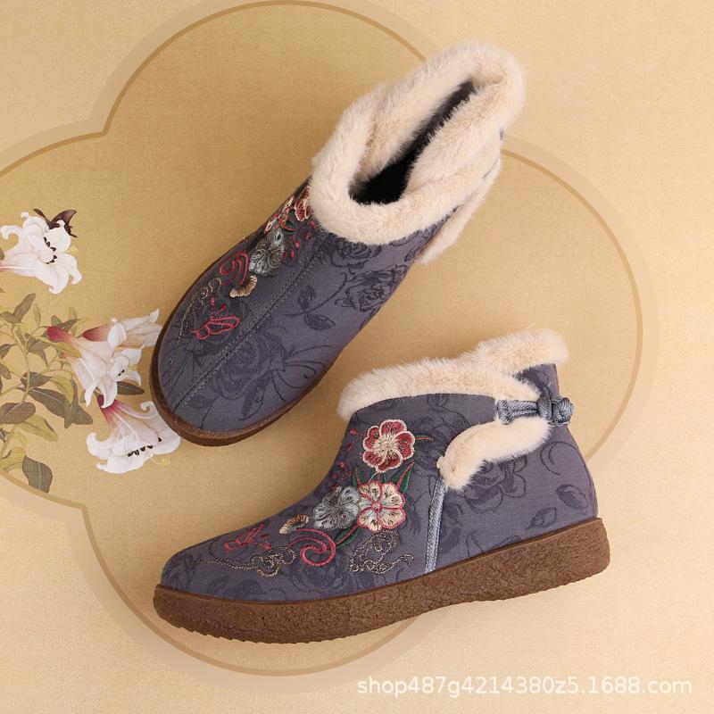 

Теплые зимние фольклорные высокие вышитые туфли Старые пекинские тканевые туфли женские 41 серый