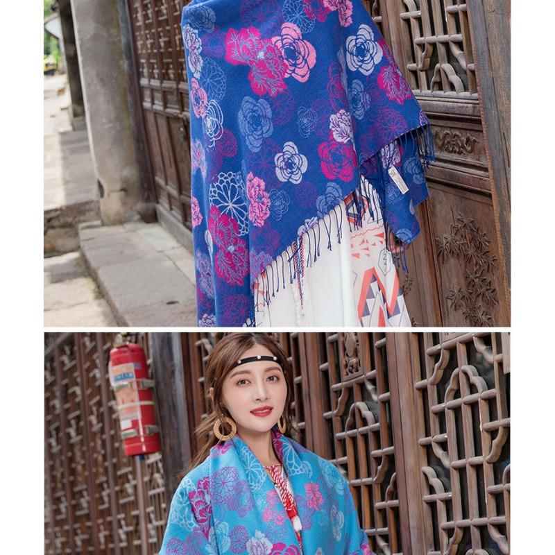 Ethnic Style Oversized Square Scarf For Women Travel Winter Autumn
