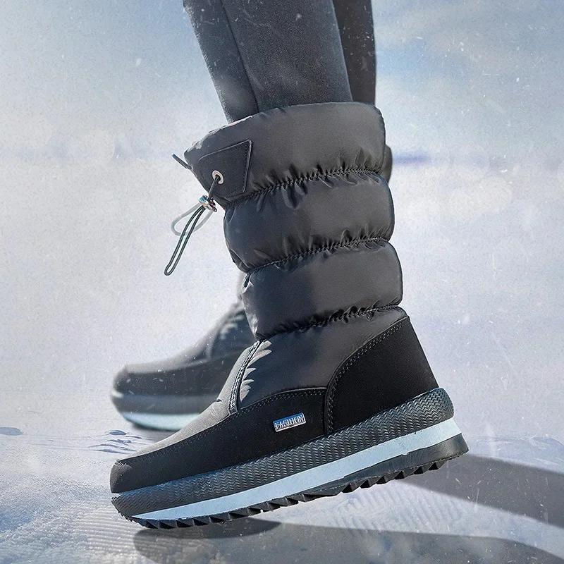 Winter Thick Women's Snow Boots Warm Plush Mid-calf Boots Non Slip Waterproof Platform Snow Boot Casual Female White Shoes