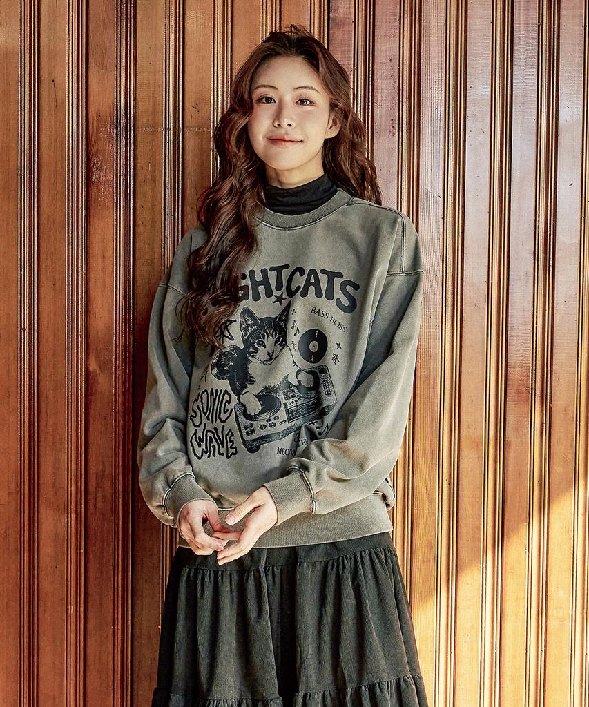 WILDROCK Dj Cat Pigment Oversized Sweatshirt_5 Col