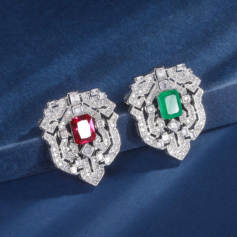 Summer Women's Simple Korean Version Fashion and Temperament Women's Brooch Colorful Style with Zircon Green Red Accessories
