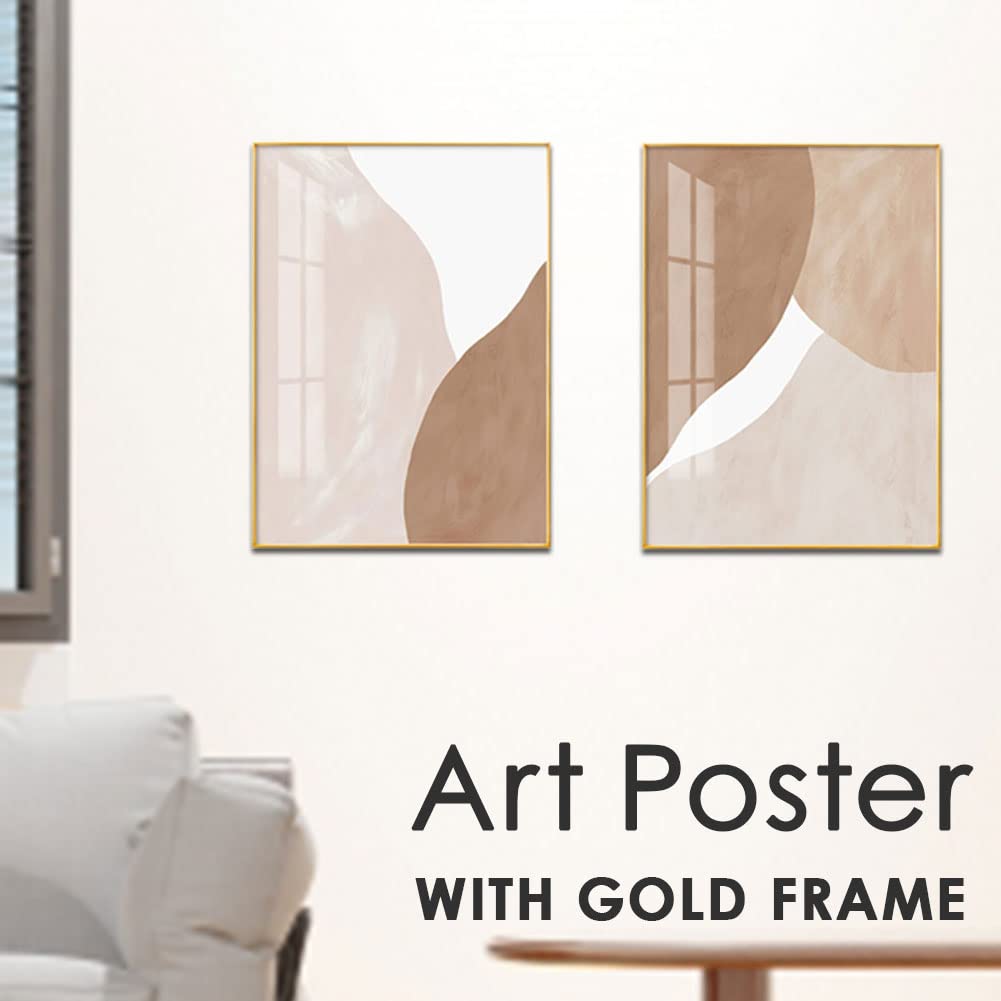 Abstract Art Poster with Gold Aluminum Alloy Korean and Stylish Canvas Morandi Nude Nordic Wall Art Interior Framed Frame, Style, Cute, Panel, Color,