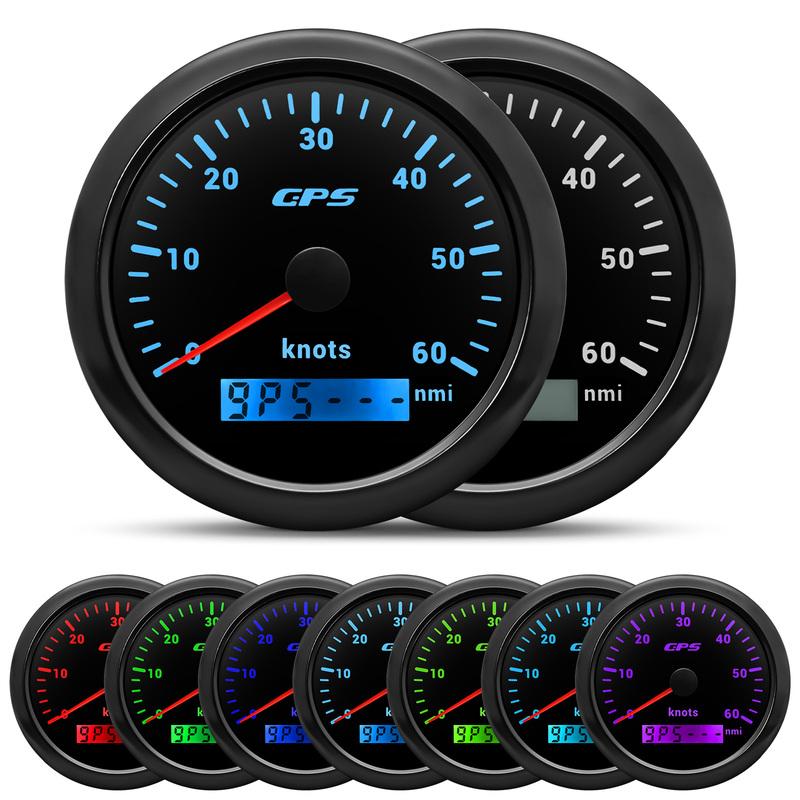 30Knots 60Knots 85mm GPS Speedometer Gauge with Antenna 7 Color Light Speed Meter Odometer Boat Yacht Waterproof 12V24V Custom