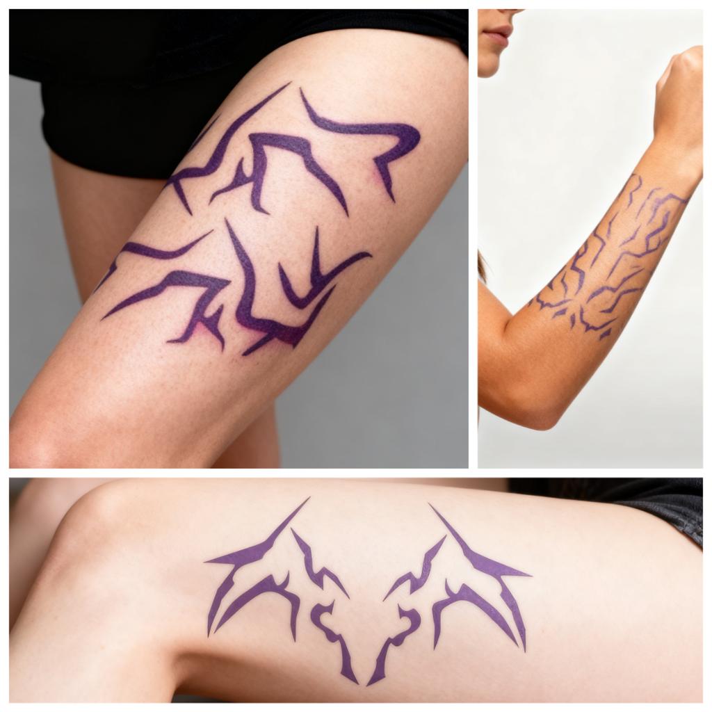 Temporary Tattoos, Bold Purple Lightning Makeup for Cosplay Role-playing Games, Waterproof Facial Art Stickers
