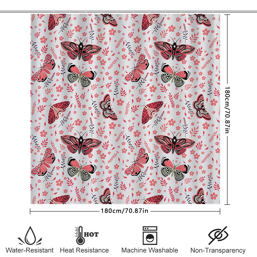 Vibrant Butterfly Pattern Shower Curtain For Bathroom Decor Pink Floral Design Fabric Waterproof Home Decoration