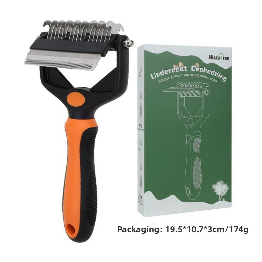 

Multi-functional Dog Deshedding Brush Anti-slip TPR Handle Effective Pet Fur Knot Cutter Stainless Steel Blade Cat Hair Remover