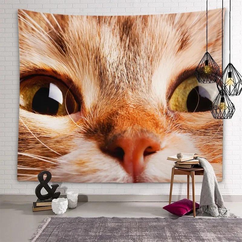 Украшение стены дома Гобелен Красивый кот Подвесной Ткань Офис Гостиная Гобелен 100x75cm — фото 9