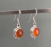 Solid 925 Sterling Silver Carnelian Round Gemstone Earrings Handmade Earrings Bezel Earrings