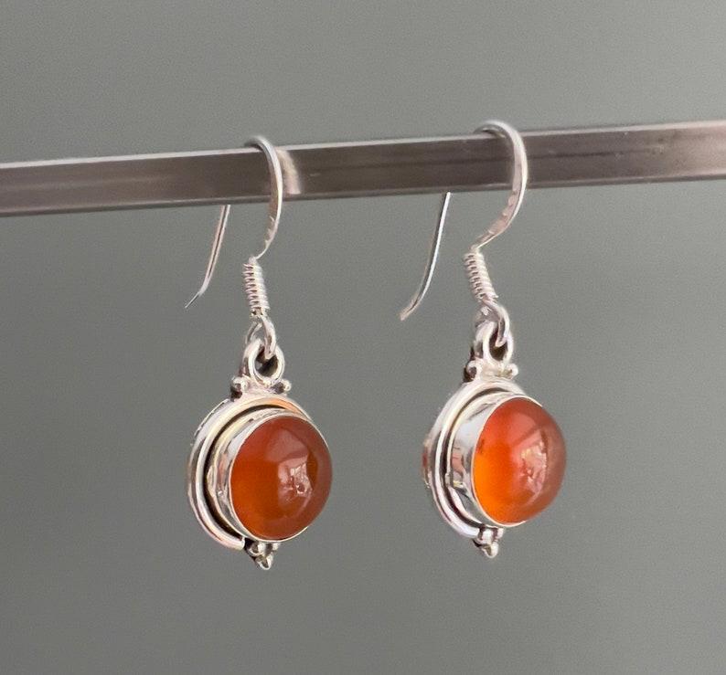 Solid 925 Sterling Silver Carnelian Round Gemstone Earrings Handmade Earrings Bezel Earrings