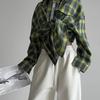 2024 Autumn Women's Retro Plaid Loose Lapel Shirt with Long Sleeves and Pocket