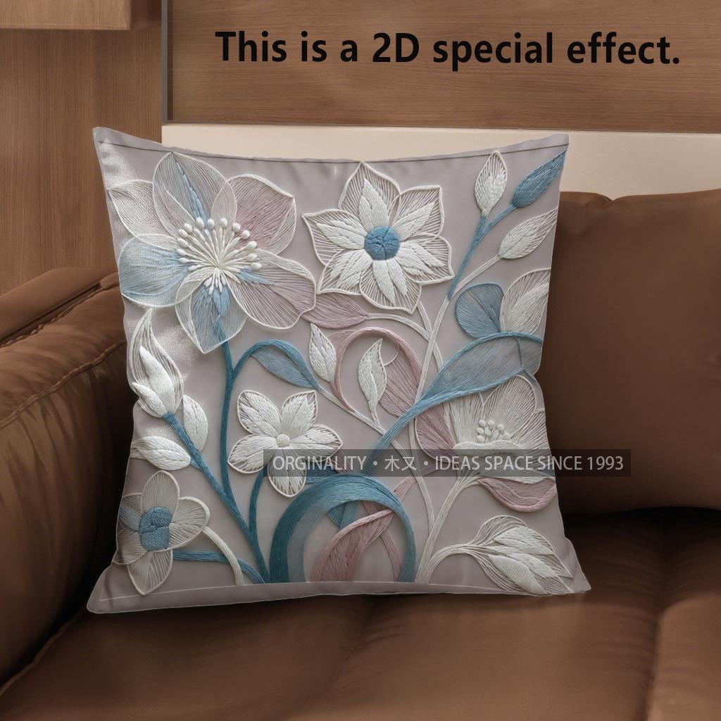 2D Floral Embroidered Pattern Decorative Pillow Covers Pattern Cushion Cover Suitable For Sofa Bedroom Car Pillow Cover