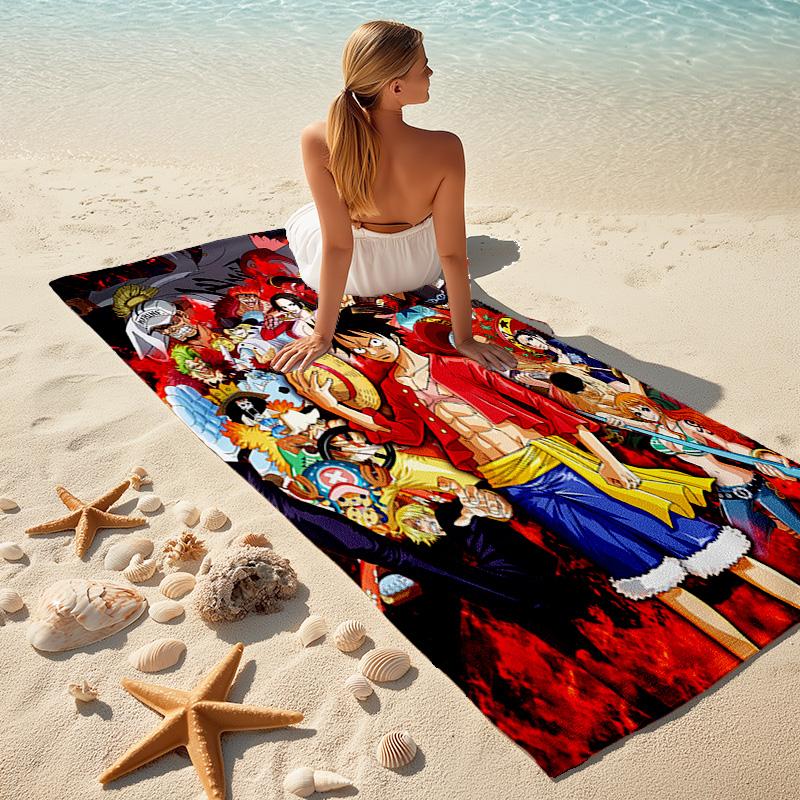 Classic Japanese Element Cartoon ONE PIECE Monkey D. Luffy Beach Towel Outdoor Camping Vacation Swimming Beach Towel Outdoor Absorbent Bath Towel Y18