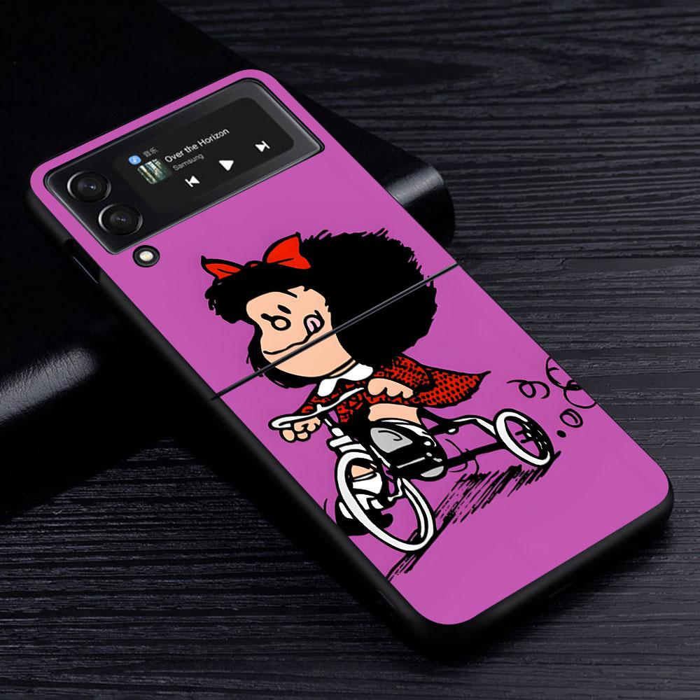 Cartoon Cute Mafalda Case for Samsung Galaxy Z Flip4 Flip3 5G PC Hard Cell Phone Shell Z Flip 4 3 Black Zflip4 Zflip3 Cover
