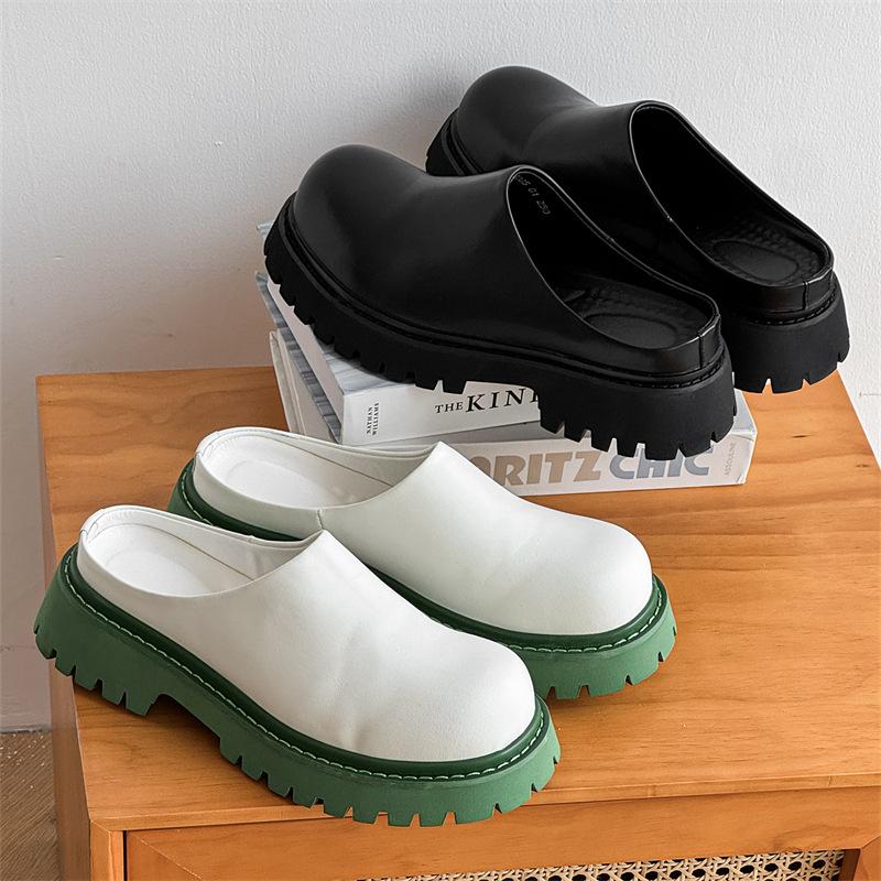 Internetkändis tjockbottnade höjande tofflor herr 2025 vår och höst nya populära ytterkläder väska huvud halv bricka 3205-J