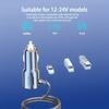 7-in-1 Car Charger Splitter with 4 Sockets and USB/PD Ports, 12–24V Fast Charging Adapter with Safety Fuse and Long Cable