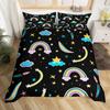 Rainbow Comforter Cover Watercolor Hand Drawn Duvet Cover Cartoon Raindrop Kawaii Bedding Set Girl Crown Love Hearts Quilt Cover
