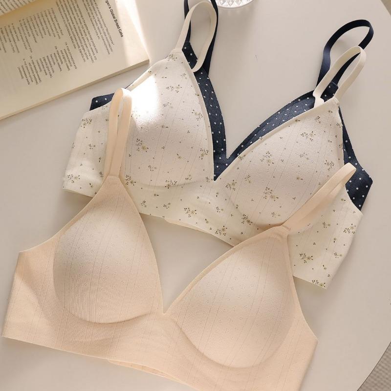 Girl conceived floral polka dot soufflé breathable triangle cup underwear without steel ring gathering comfortable anti-sagging bra