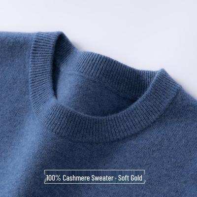 Men's 100% Pure Cashmere Round Neck Sweater, Solid Color Pullover Knitwear, Business Casual Inner Layer Top