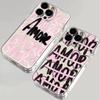 Pink Black Amore Brush Script Print Clear Phone Case For iPhone 17 16 15 14 13 12 11 Pro Max 14 Plus XR Protective Cover Funda