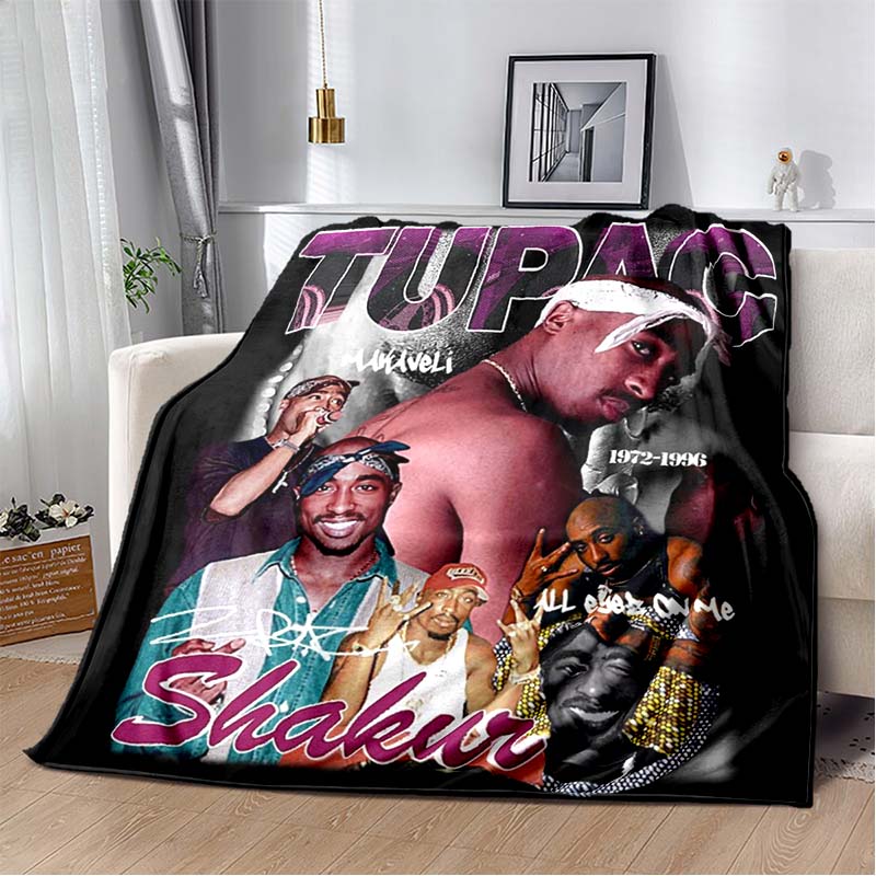 Tupac Shakur Thunder Double Portrait All Eyez On Me Thug Life Flannel Blanket Soft Warm Washable 90s Hip Hop Fan Sofa Bedroom Decor Throw