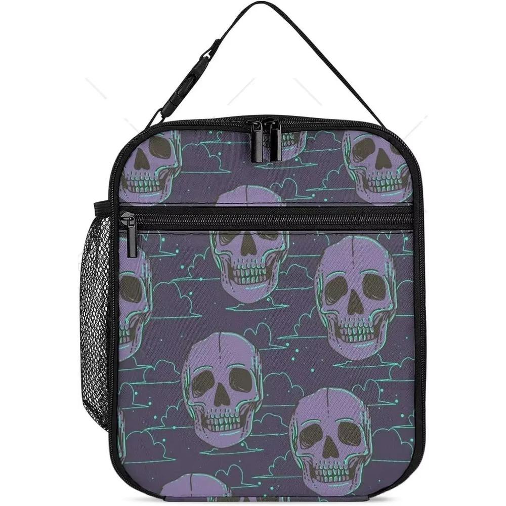 Cute Gothic Skull Insulated Lunch Bag Portable Lunch Box Reusable High Quality and Large Quantity Tote Bag for Women Men
