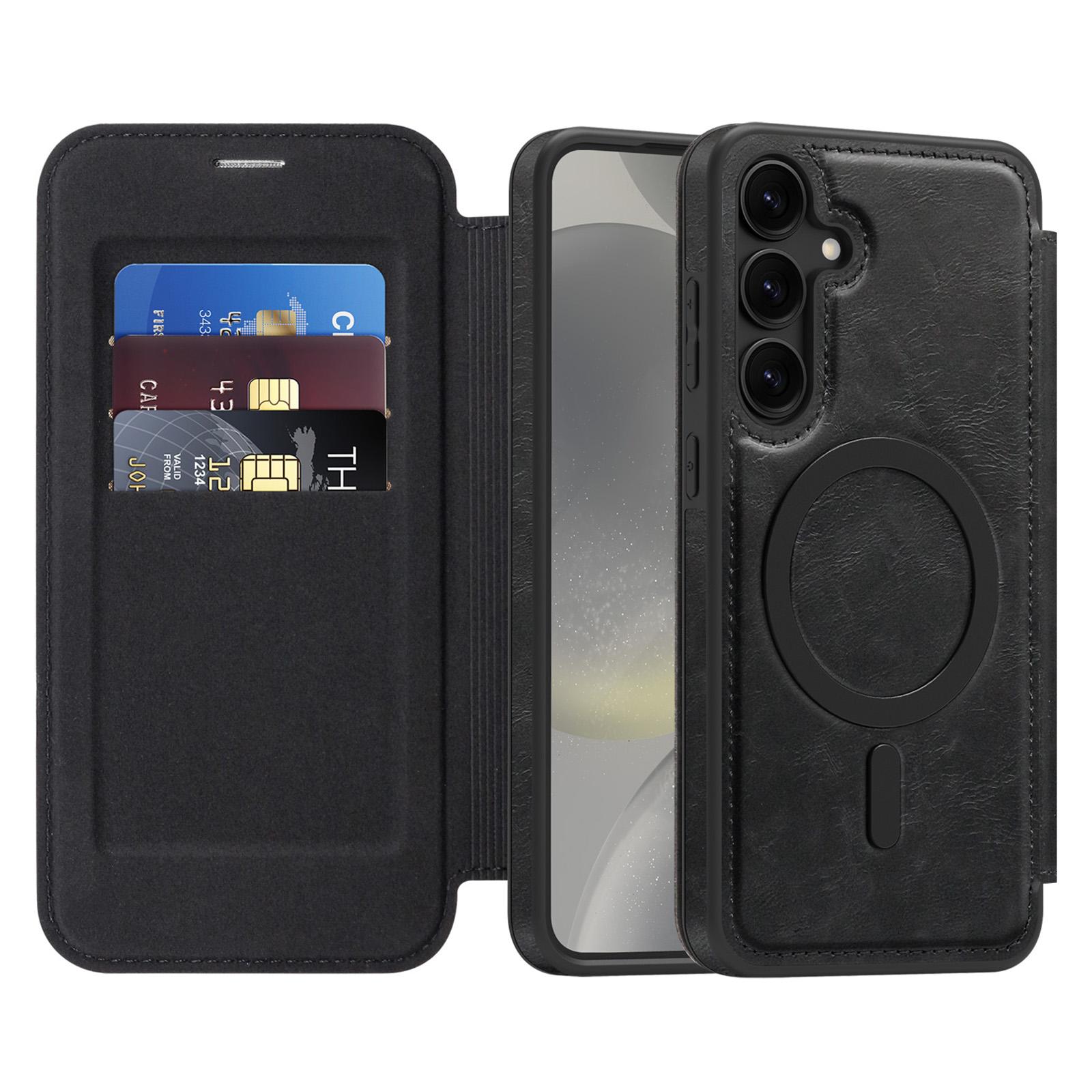 

For Samsung Galaxy S24+ Case Compatible with MagSafe RFID Blocking Card Holder Leather Phone Cover Titanium Grey