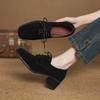 Fashion 2025 New Spring Women Pumps Kid Suede Shoes for Women Square Toe Chunky Heel Shoes Women Loafers Designer Ladies Shoes