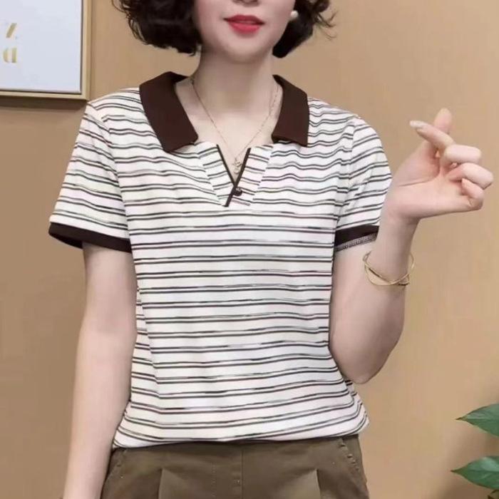 Mom's Short-sleeved Large-size T-shirt for Summer New Casual Top Middle-aged Women's Fashionable Age-reducing Slimming Base Shirt for Women