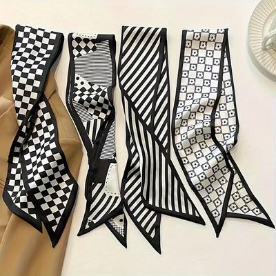 Schwarze Bedruckte Serie Seidenschal Haarband Schleife Hochgestecktes Haar Lange Schleife Vintage Satinband Halstuch Haarschmuck