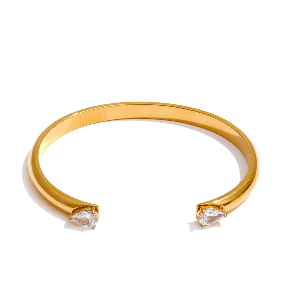 

Yhpup Stainless Steel Cubic Zirconia Cuff Bracelet Bangle Gift Waterproof PVD Plated High Quality Stylish Jewelry Wholesale