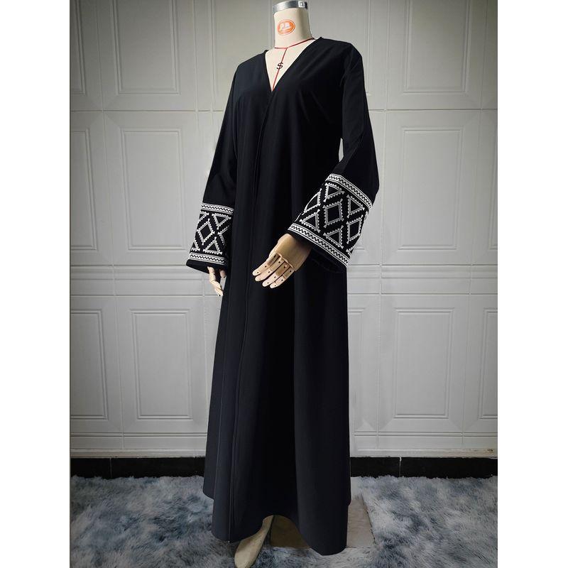 

Новое платье-халат с черной вышивкой в ближневосточном стиле, арабское свободное платье, вышитое платье-халат Black XL