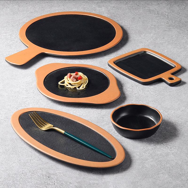 Creative Melamine Plate with Handle - Japanese Imitation Porcelain for Pizza, Steak, and Barbecue
