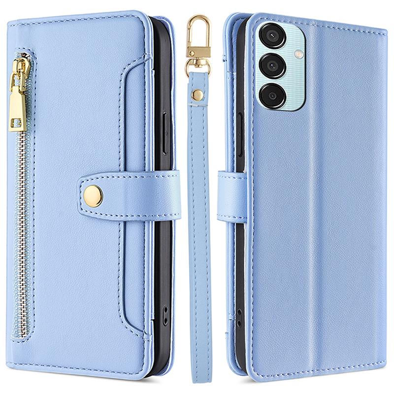 For Samsung Galaxy M15 5G Leather Case Wallet Zipper Phone Cover with 2 Straps