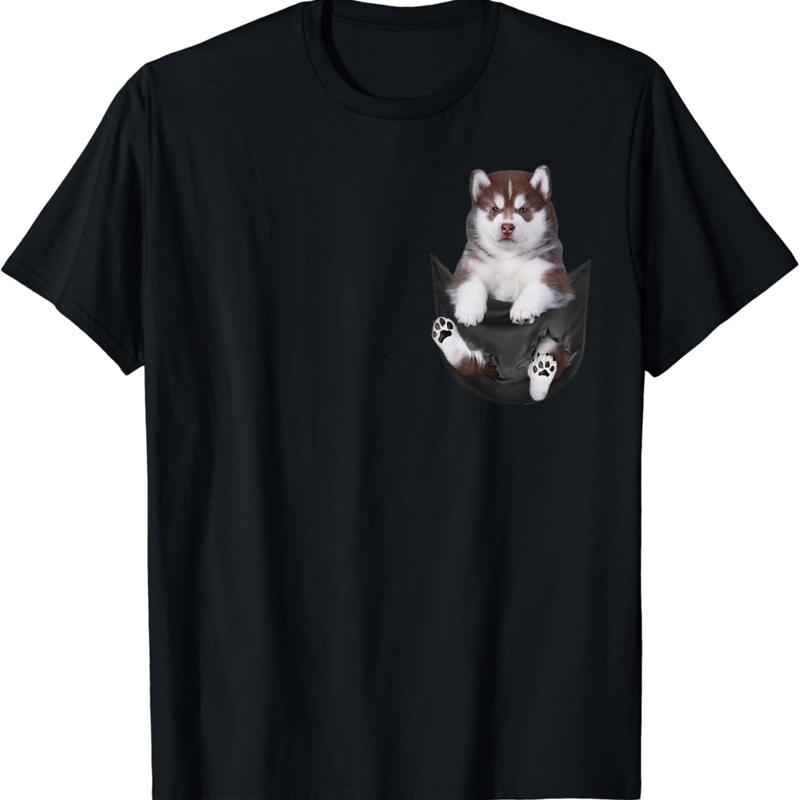

Funny Siberian Husky in Your Pocket for Dogs Lovers T Shirt - Men s Summer Cotton Graphic Tee S