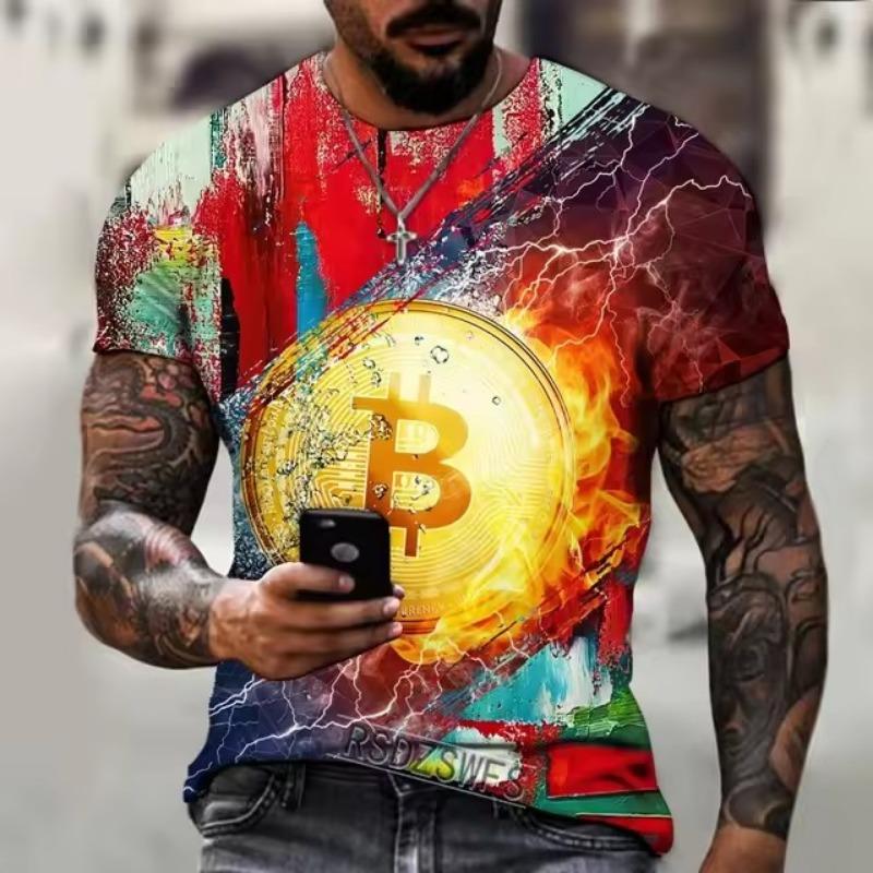 Spring Summer T-shirts Men O Neck Short-sleeved Bitcoin 3D Printed T-shirt Street Trend Oversized Top