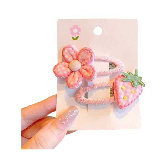 Hairpin Handmade Fabric Flowers Strawberry Embroidery Decor Soft Wrapped BB Clip Kids Pastoral Style Anti-Slip Hair Accessories