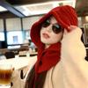 New Winter Hat for Women Korean Fashion Autumn and Winter Red Knitted Hat Fashionable and Versatile Warm Head Wool Hat Ear Protection