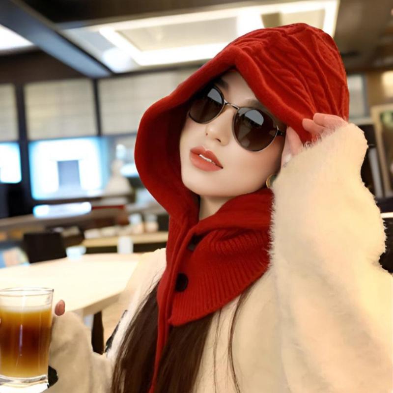 New Winter Hat for Women Korean Fashion Autumn and Winter Red Knitted Hat Fashionable and Versatile Warm Head Wool Hat Ear Protection