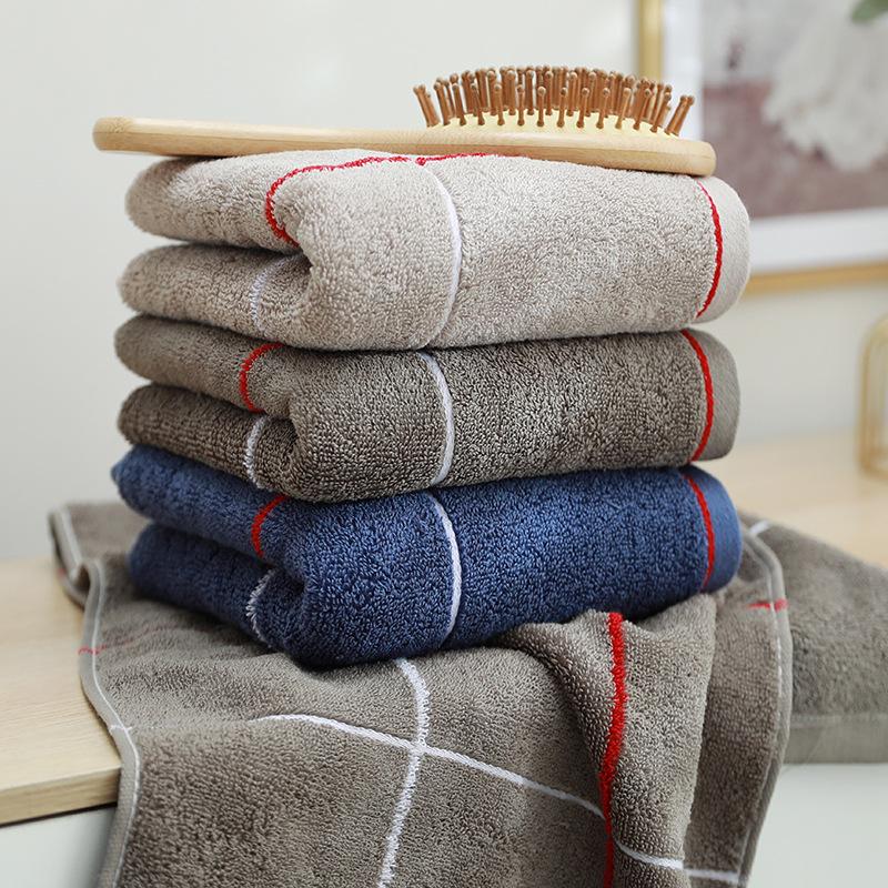 Pure Cotton Towel Lattice Dark 32-strand Cotton Face Towel Moisture-wicking Home Fine Use Mens Checkered Face Wash Towel