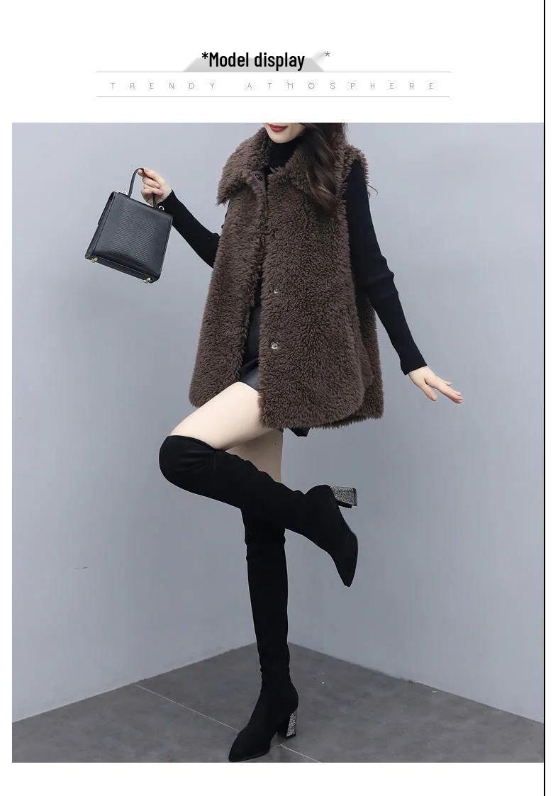 

Women s 2025 Lambswool & Leather Vest - Stylish Autumn/Winter Outerwear 3XL кавовий