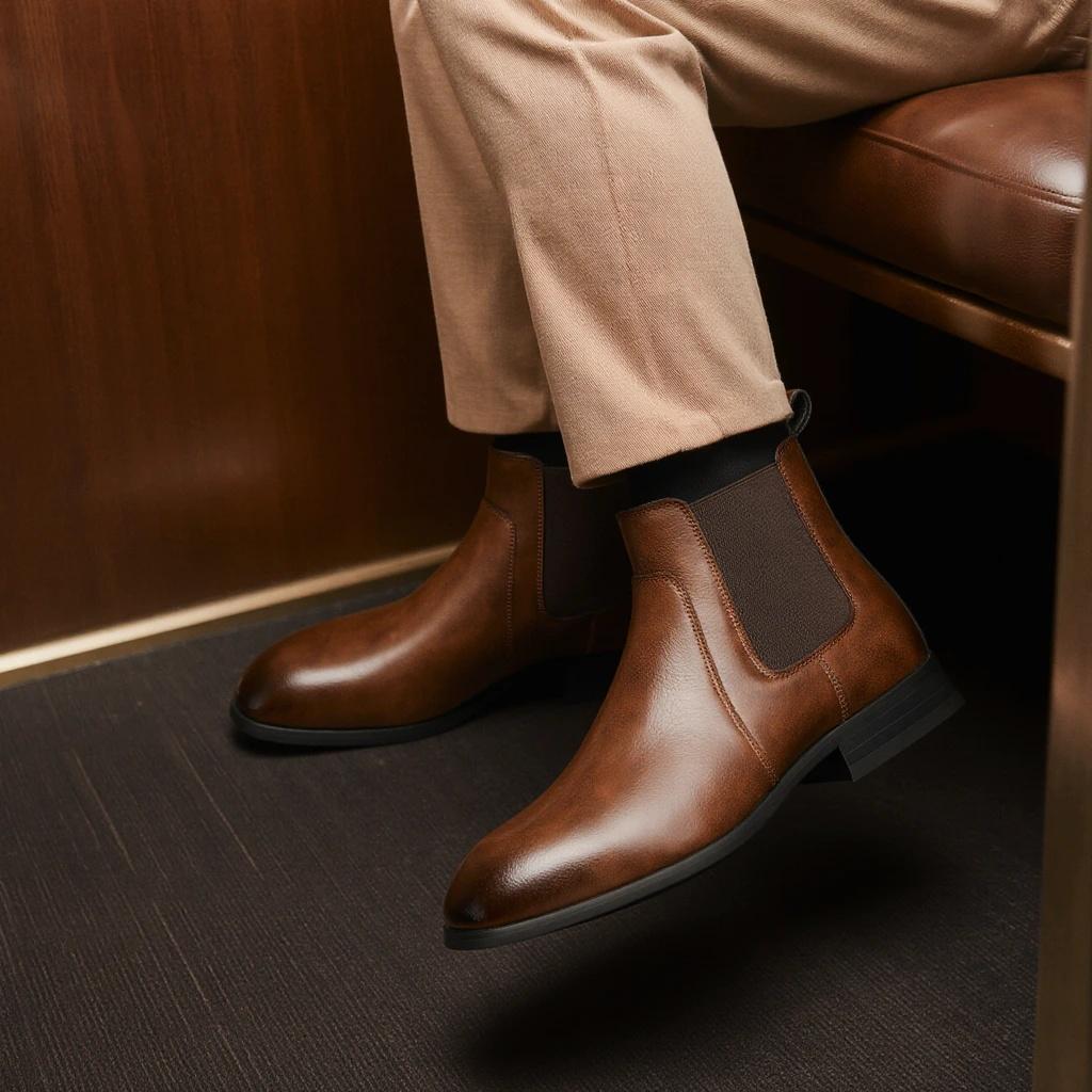 Chelsea Boots Men Retro Comfortable Brand Retro Fashion 2026 Leather Boots