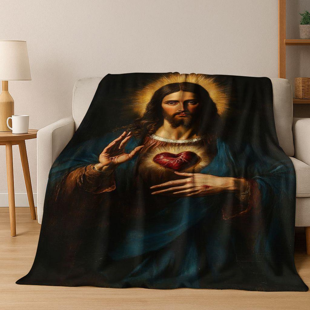 26 Style Faith Virgin Mary Jesus Blessed Flannel Blanket,Cozy Soft Throw Blanket for Home Bedroom Bed Sofa Picnic Cover Gift Kid