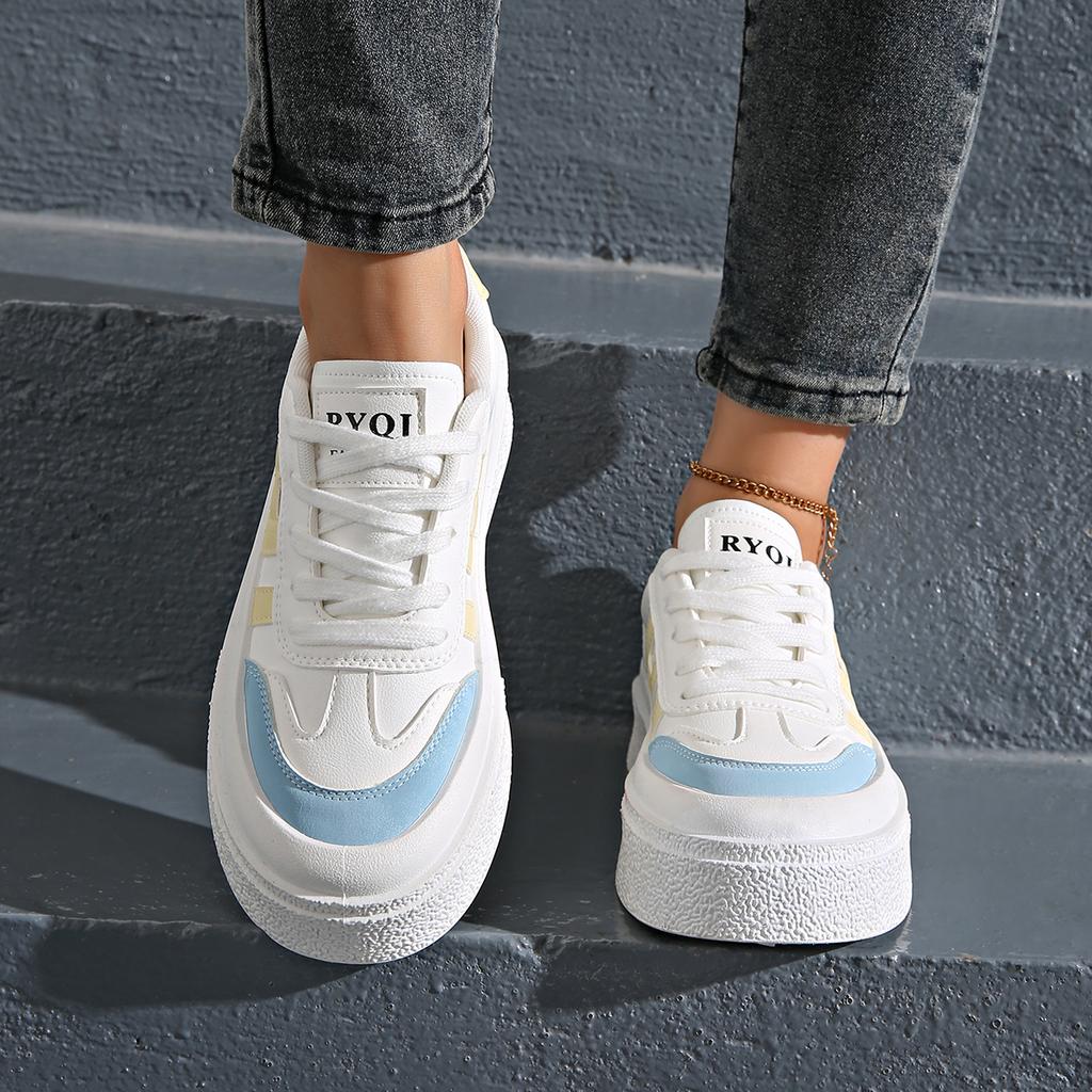 Spring and Autumn New Round Toe Comfortable Casual Sports Shoes Fashionable Shallow Mouth Lace Up Vulcanized Shoes for Women