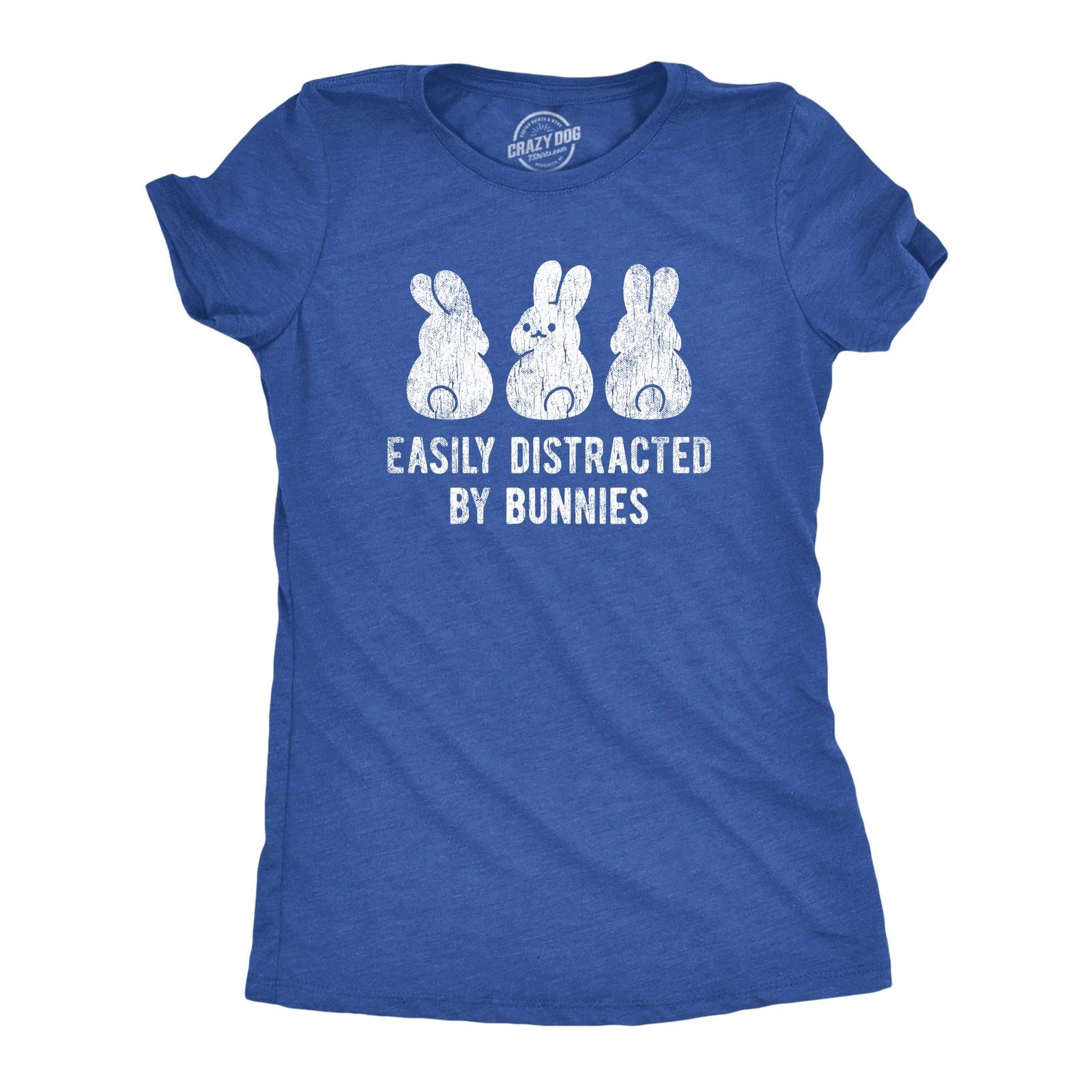 Womens Easily Distracted By Bunnies T shirt Funny Rabbit Party Gift for Basket S