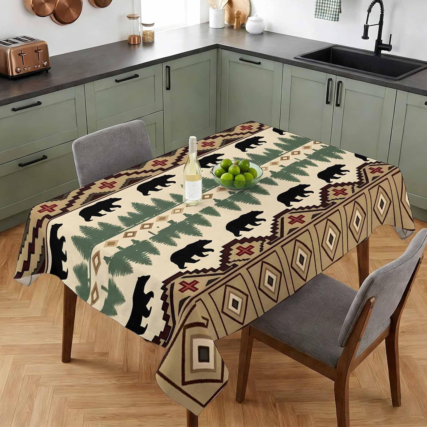 Southwest Ethnic Tribal Forest Bear Rectangle Tablecloth for Table Decor Reusable Kitchen Dining Tablecloth Holiday Party Decor 90x140cm
