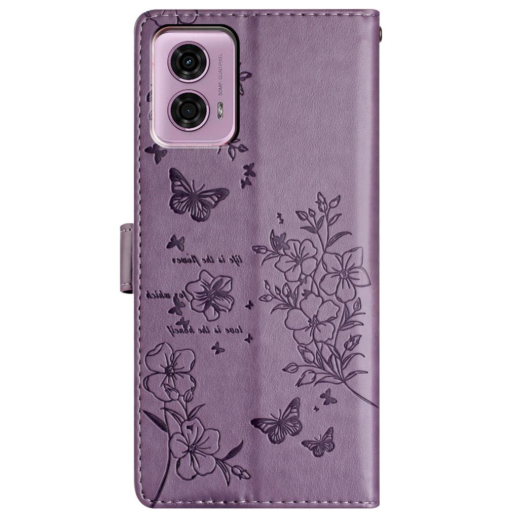 For Motorola Moto G45 5G/G34 5G Stand Case Butterfly Floral Imprint Leather Wallet Phone Cover